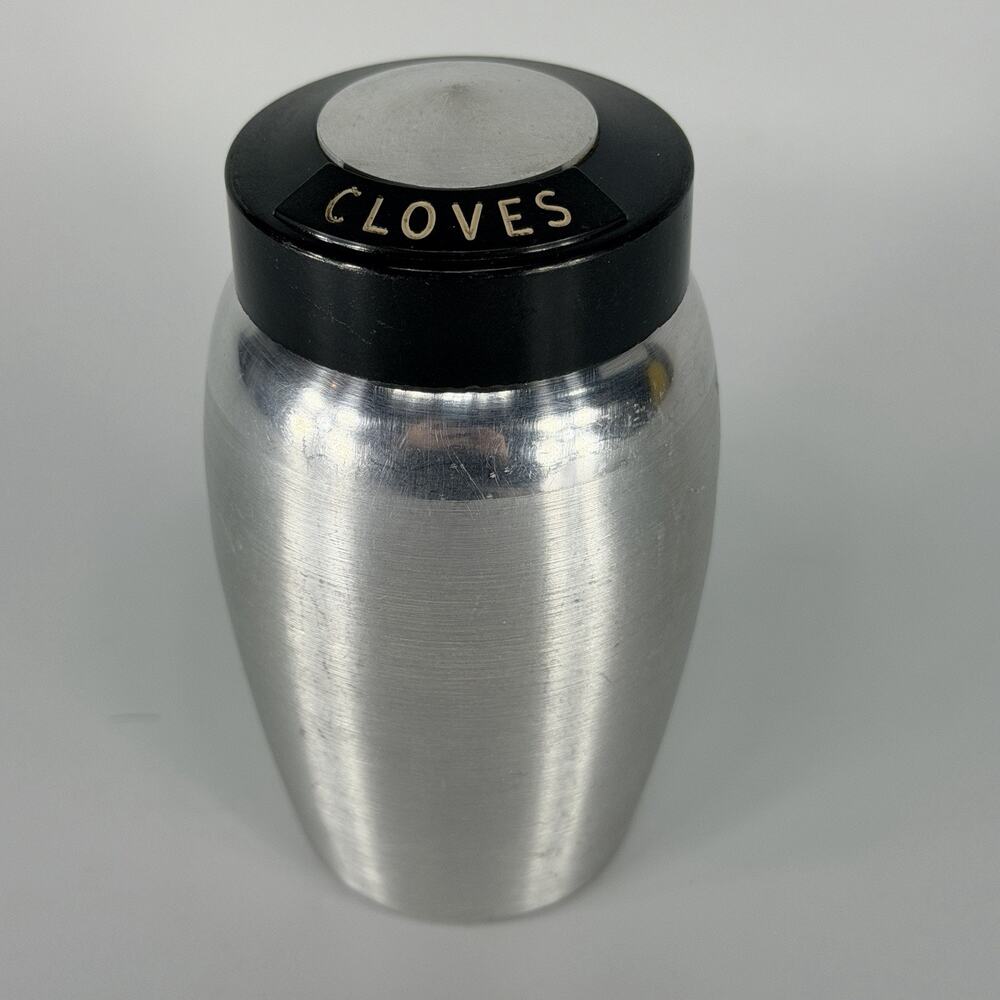 Vintage Kromex Spum Aluminum Spice Jar 4" Cloves